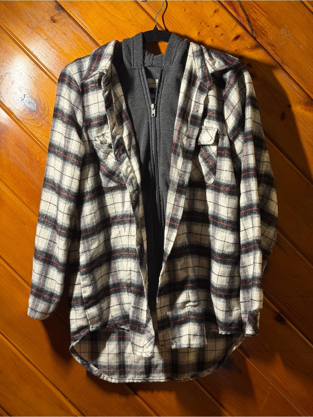 Ci Sono Gray Plaid Jacket with Red Accents